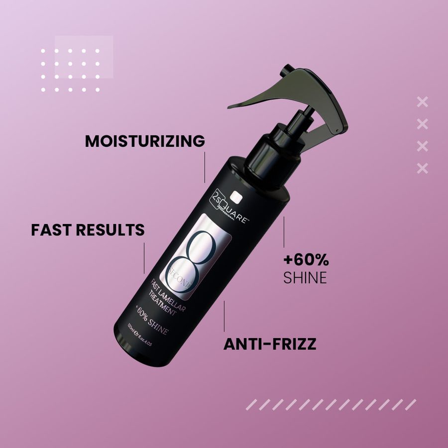 El pulverizador con sus efectos señalados: hidrata, resultado rápido, más brillo y anti-frizz